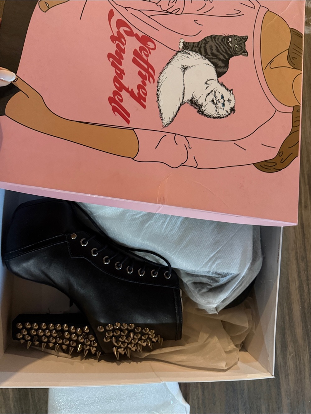 Jeffrey Campbell Black Lace-Up Ankle Boots with Spiked Heel Accent